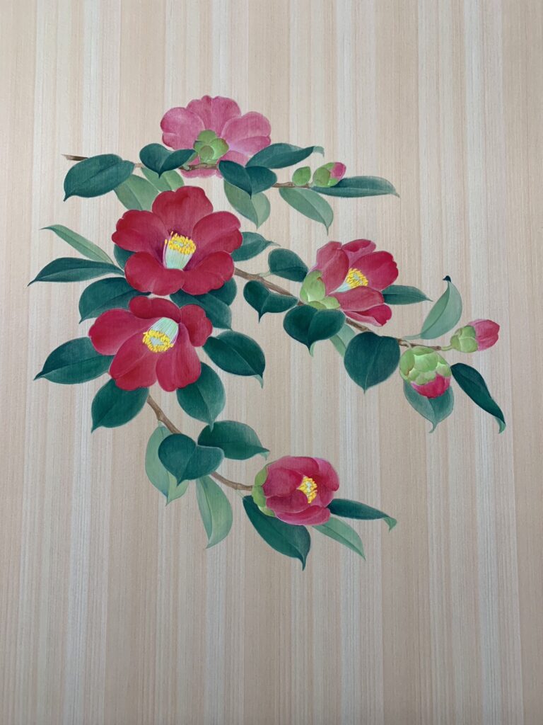 社務所待合室_天井_献花奉納_実際の奉納絵_椿