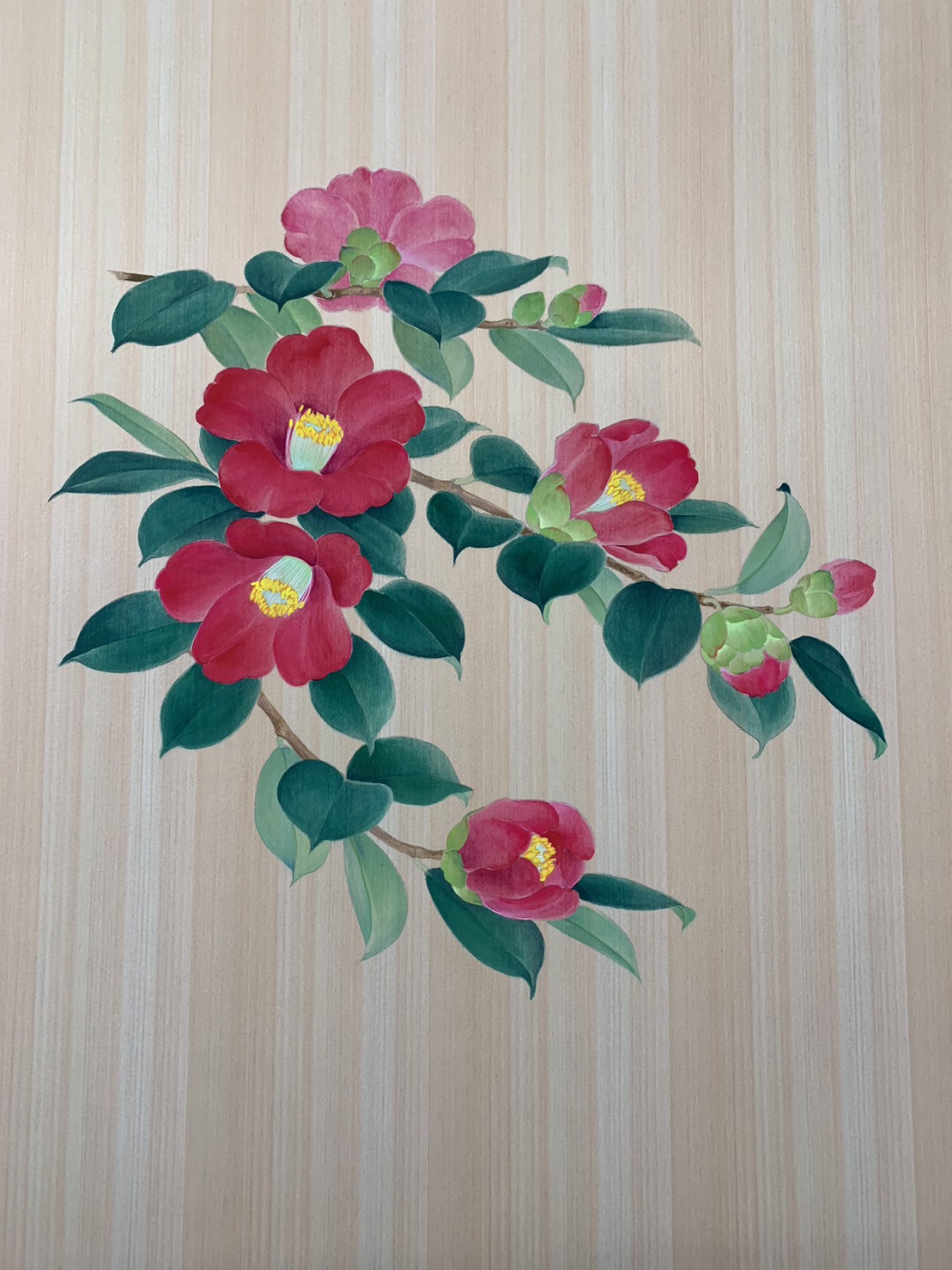 社務所待合室_天井_献花奉納_実際の奉納絵_椿